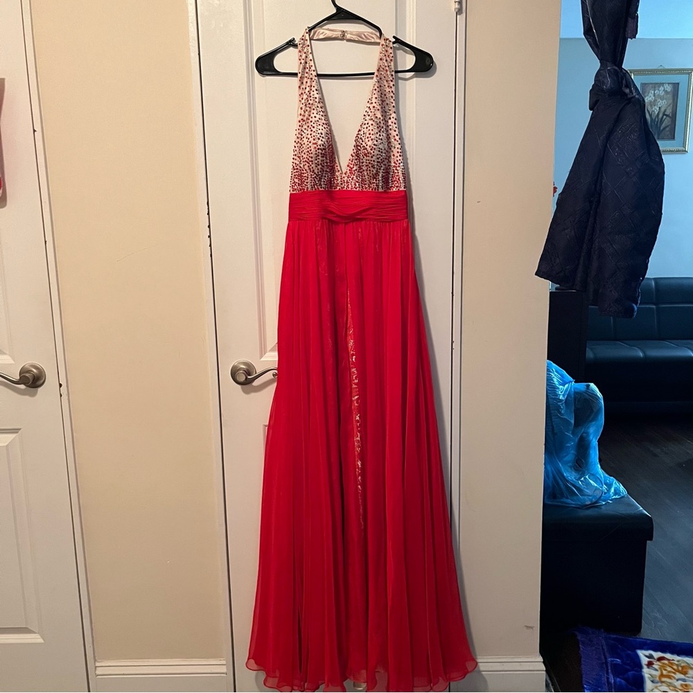 Fengye Loman Garments Bejeweled Red and Gold Prom Evening Formal Dress Size 8